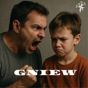 Gniew - ojciec w emocjach krzyczy na syna